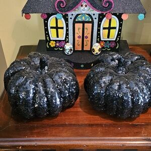 Michaels Black Sequin Pumpkins Set of 2.